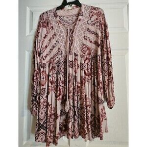ALTARD STATE Pink Paisley Lace Long Sleeve Tunic Dress Size Medium